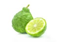 Fresh green bergamot fruit Organic herbal natural and half cut isolated on white background Royalty Free Stock Photo