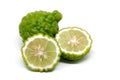 Green Bergamot or Leech Lime fruit slice on white background