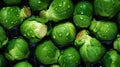 Fresh green brussels sprouts with water drops background. Vegetables backdrop. Generative AI