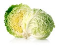 Fresh green cabbage fruit with cut isolated Royalty Free Stock Photo