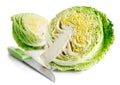 Fresh green cabbage fruit with cut isolated Royalty Free Stock Photo