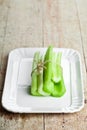 Fresh green celery stems in plate Royalty Free Stock Photo