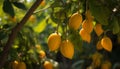 Fresh green citrus fruit hanging from a lemon tree generated by AI Royalty Free Stock Photo