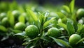 Fresh green citrus fruit on wet branch in springtime generated by AI Royalty Free Stock Photo