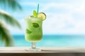 fresh green cocktail on tropical beach AI generated Royalty Free Stock Photo