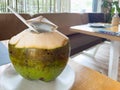 Fresh green coconut open on top Royalty Free Stock Photo
