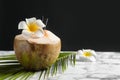 Fresh green coconut on table Royalty Free Stock Photo