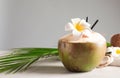 Fresh green coconut on table Royalty Free Stock Photo