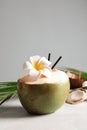 Fresh green coconut on table Royalty Free Stock Photo