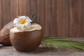 Fresh green coconut on table Royalty Free Stock Photo