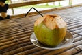 Fresh green coconut, young coconut ready to drink