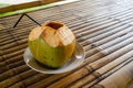 Fresh green coconut, young coconut ready to drink