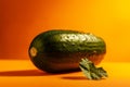 fresh green cucumber on orange background close-up copy space generative ai