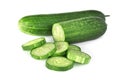 fresh green cucumber stack with slice isolate on white Royalty Free Stock Photo