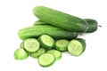 fresh green cucumber stack with slice isolate on white Royalty Free Stock Photo