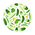 Fresh Green Cucumber Vegetable Round Composition Design Vector Template