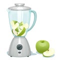 Fresh green cut apples in a glass bowl of the blender