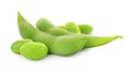 Fresh green edamame pods and beans on white background Royalty Free Stock Photo