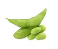 Fresh green edamame pods with beans on white background, top view Royalty Free Stock Photo