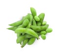 Fresh green edamame pods with beans on white background, top view Royalty Free Stock Photo