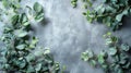 Fresh Green Foliage on Neutral Grey Background with Copy Space