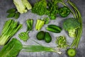 Fresh green fruit and green vegetables mixed background , top view various for healthy food vegan cook / Healthy food selection Royalty Free Stock Photo