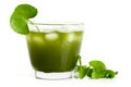 Fresh green Gotu kola, Centella asiatica leaf and juice on white background , Asiatic pennywort, Indian pennywort , a ayurvedic