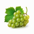 Fresh green grapes with leaves.isolated on white background.generative AI Royalty Free Stock Photo