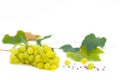 Fresh green grapes with leaves isolated on white background Royalty Free Stock Photo
