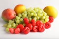 Fresh green grapes , mangoes and berrys. Royalty Free Stock Photo