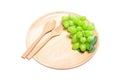 Fresh green grapes the serving wooden dish , composition isolated over the white background Royalty Free Stock Photo