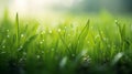 Fresh green grass with dew drops close up. Natural background. Generative AI Royalty Free Stock Photo