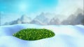 Fresh green grass on the snow 3d render on mountine backgrownd Royalty Free Stock Photo