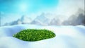 Fresh green grass on the snow 3d render on mountine backgrownd Royalty Free Stock Photo