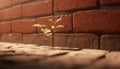 Fresh green growth on old brick wall, nature new pattern generated by AI Royalty Free Stock Photo