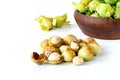 Fresh green hazelnuts cobnuts Royalty Free Stock Photo