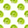 Fresh green iceberg lettuce salad leaves seamless repeat pattern on white background. Royalty Free Stock Photo