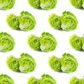 Fresh green iceberg lettuce salad leaves seamless repeat pattern on white background. Royalty Free Stock Photo