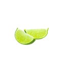 Fresh green juicy limes and lime slices isolated on white background. Royalty Free Stock Photo