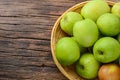 Fresh green jujube on wooden table Royalty Free Stock Photo