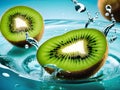 fresh green kiwi fruit with bubbles in water Royalty Free Stock Photo