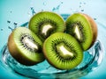 fresh green kiwi fruit with bubbles in water Royalty Free Stock Photo