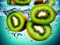 fresh green kiwi fruit with bubbles in water Royalty Free Stock Photo