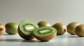 Fresh Green Kiwi Fruit Cut in Half with Whole Kiwis in Background Royalty Free Stock Photo