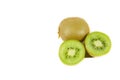 Fresh green kiwi fruit slice close up partially isolated on white background with selective focus, view from above Royalty Free Stock Photo
