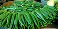 fresh green ladyfingers isolated stock on wooden basket at vegetable store Royalty Free Stock Photo