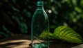 Fresh green leaf reflects in a transparent glass bottle of water generated by AI Royalty Free Stock Photo