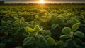 Fresh green leaves grow in a meadow, basking in sunlight generated by AI