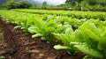 Fresh green lettuce growing in neat garden rows Royalty Free Stock Photo