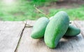 Fresh green mangoes on the wooden table Royalty Free Stock Photo